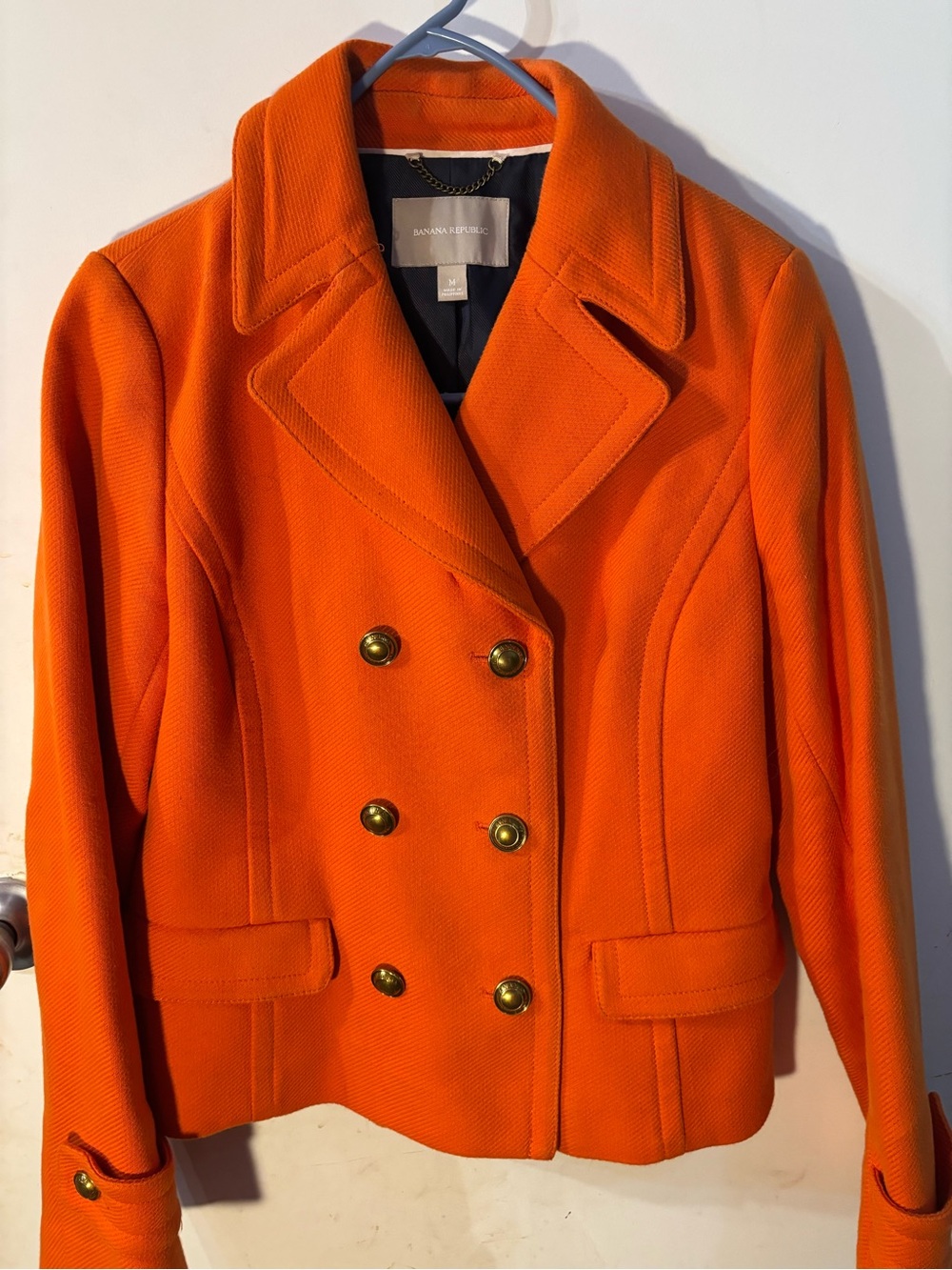 Banana Republic Orange Double-Breasted Pea Coat with Brass Buttons